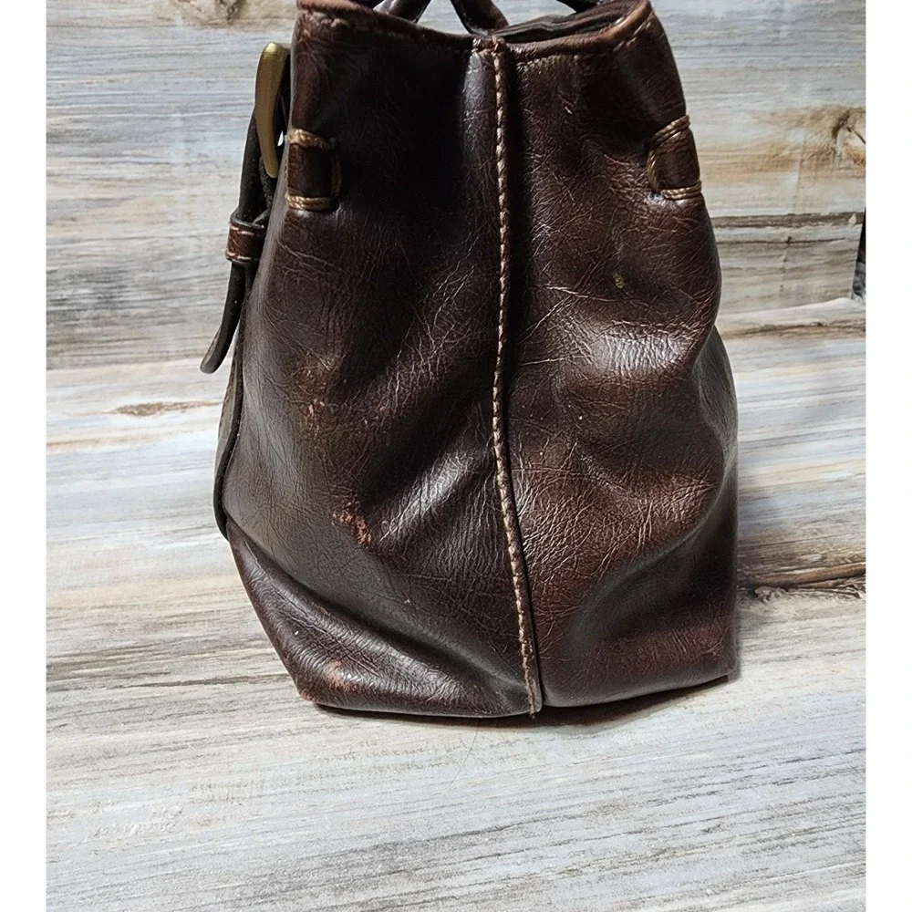 Duck Head Vintage Brown Leather Purse Buckle Detail Multi Compartment Handbag